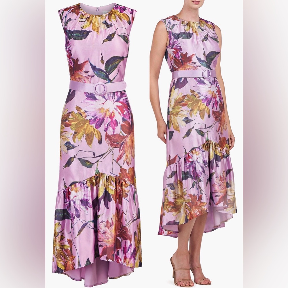 Kay Unger Floral Purple Midi Dress - Picture 2 of 6